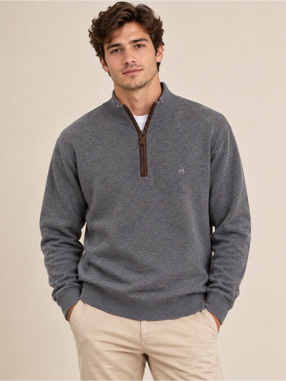 Southern Point Co. Grey Cotton Quarter Zip Sweater